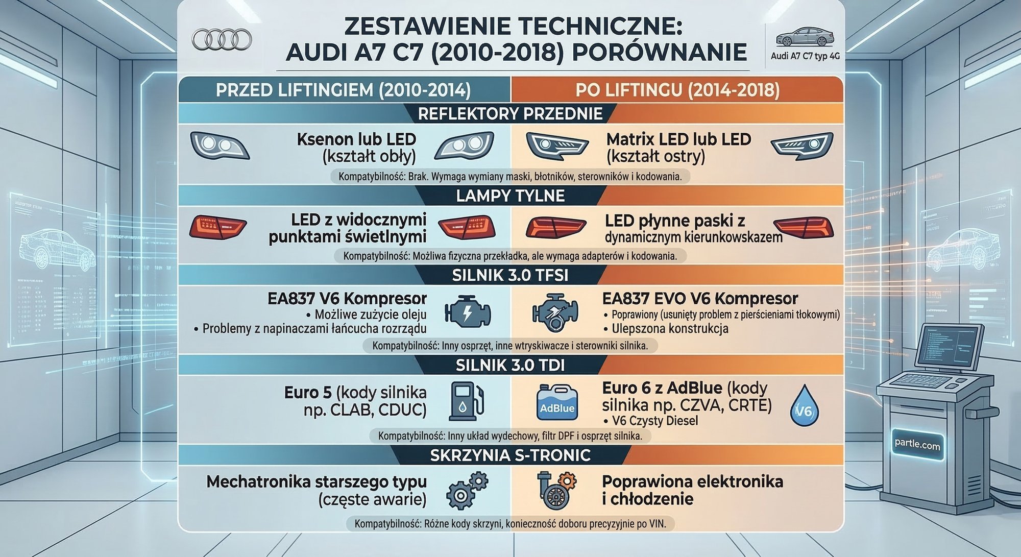 kompatybilnosc czesci audi a7 przed i po lifcie