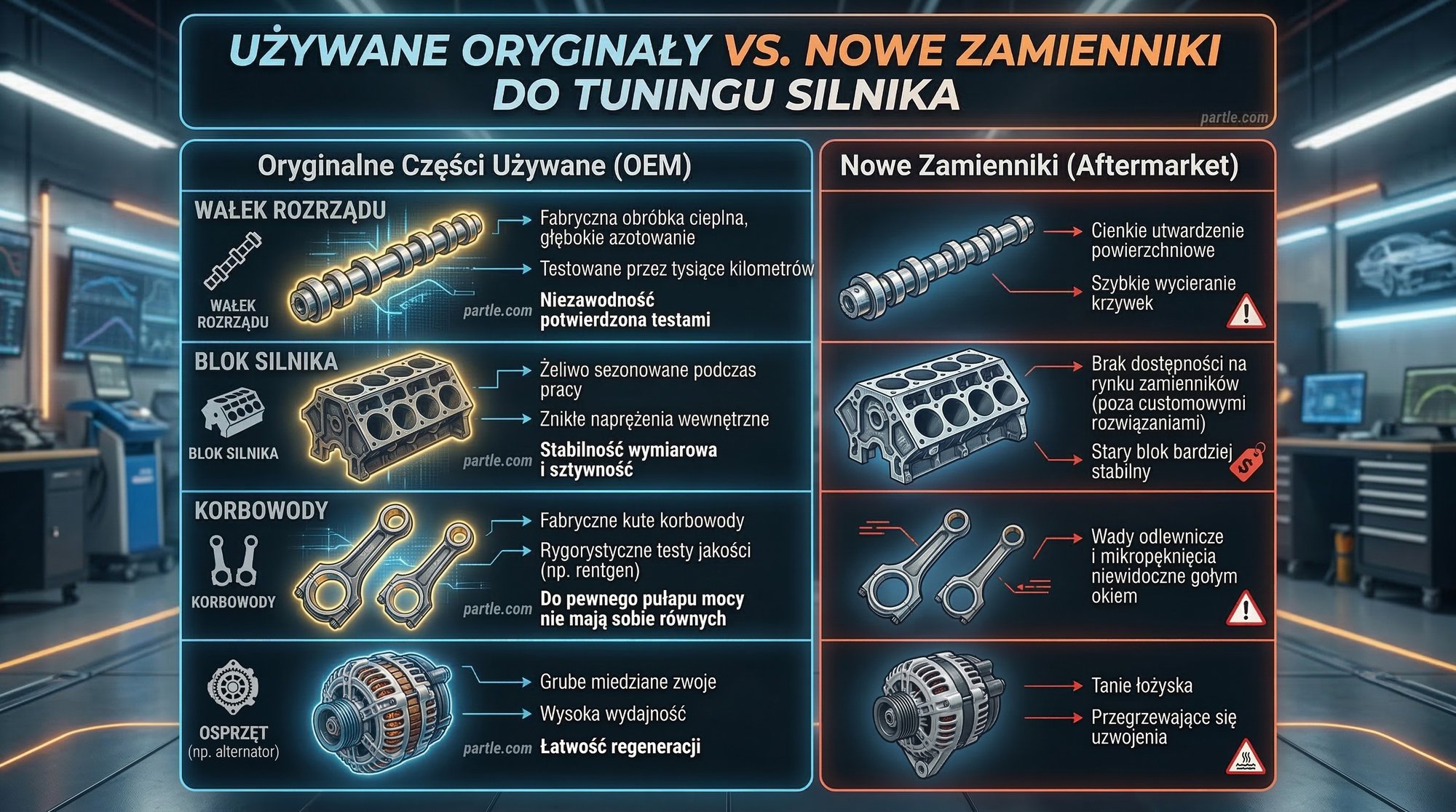 tabela uzywany oryginal vs nowy zamiennik tunning silmnikow